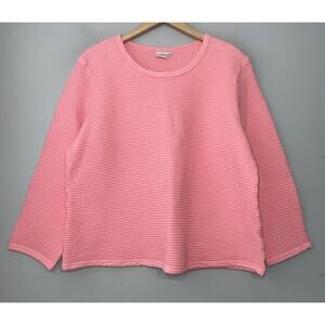 Focus Pink 100% Cotton Top Size Large Textured Waffle Lagenlook Boxy Casual